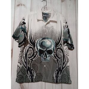 Steve and Barry Shirt Men's Medium Turquoise Scull Button Front Short Sleeve